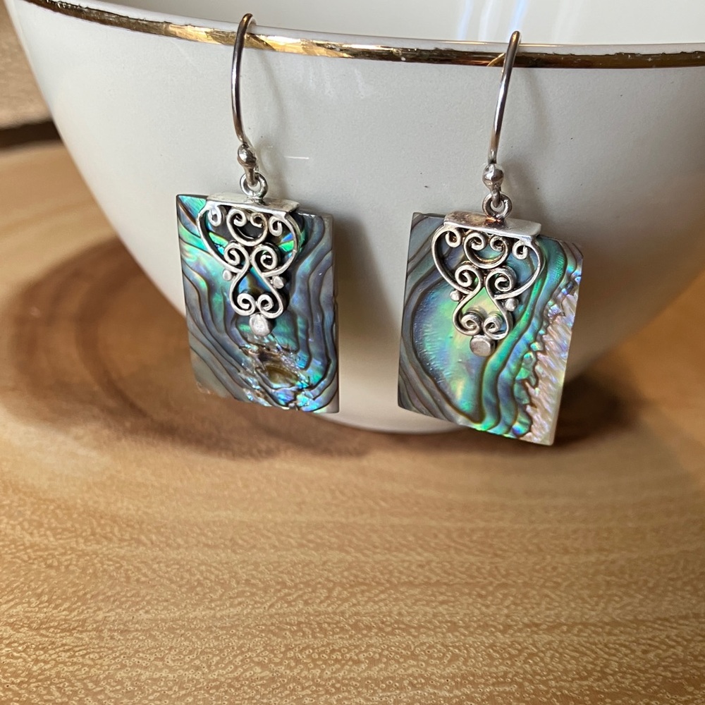 Vintage Silver Abalone Shell Earrings– BOGO FREE Jewelry Deal